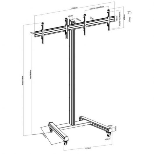 Kimex Supporto da Terra con Ruote per 2 Schermi TV 50"-55" Altezza 240cm VESA 600x400 Max 50Kg