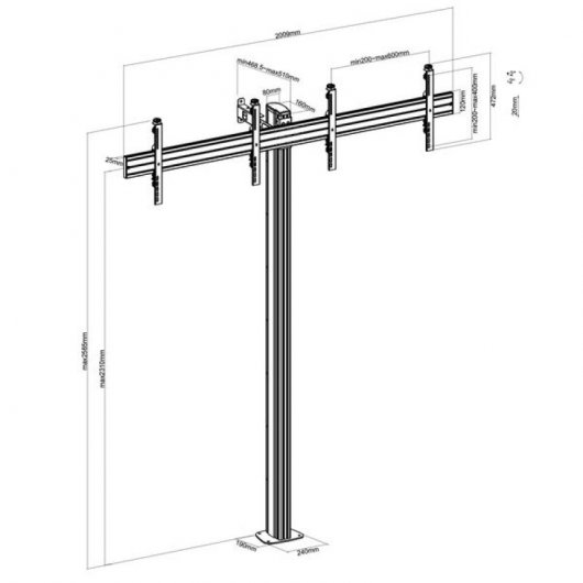 Kimex Soporte de Suelo Atornillable para 2 Pantallas de TV 50"-55" Altura 240cm VESA 600x400 Máx. 50Kg