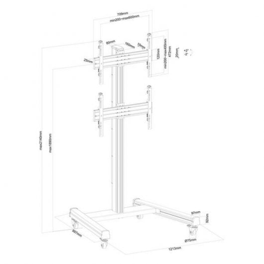 Kimex Supporto da Terra con Ruote per 2 Schermi TV 40"-65" Altezza 175cm VESA 600x400 Max 50Kg