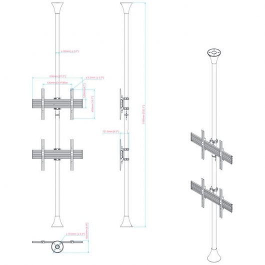 Kimex Soporte de Suelo a Techo para 2 Pantallas de TV 32"-75" VESA 600x400 Máx. 30Kg