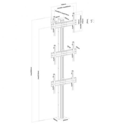 Kimex Soporte de Suelo Atornillable para 3 Pantallas de TV 40"-65" Altura 240cm VESA 600x400 Máx 50Kg