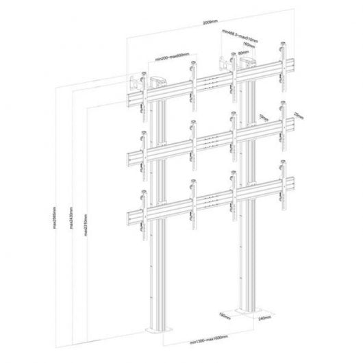 Kimex Support de sol vissable pour 6 écrans TV 45"-55" VESA 600x400 Max 50Kg