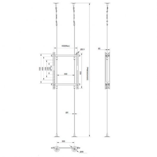 Kimex Soporte de Cable Suelo/Techo para 2 Pantallas de TV 42"-75" 6m VESA 400x600 Máx 30Kg