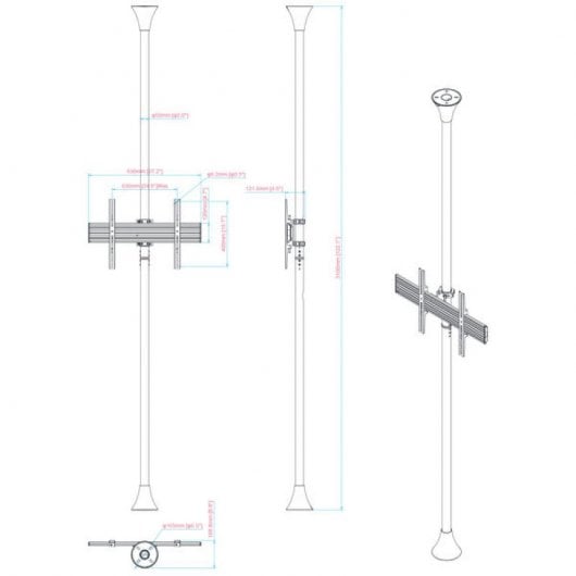 Kimex Supporto da Terra/Soffitto per TV 32''-75'' Vesa 600x400 Max 30Kg