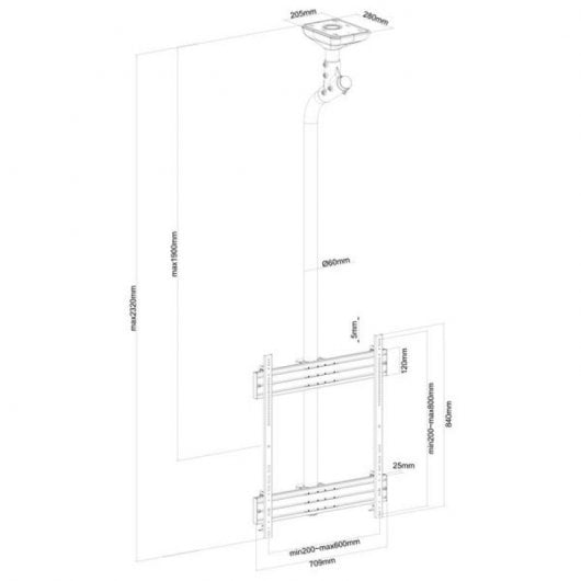 Kimex Soporte de Techo para TV 65"-75" Modo Vertical Altura 225cm VESA 800x600 Máx 50Kg