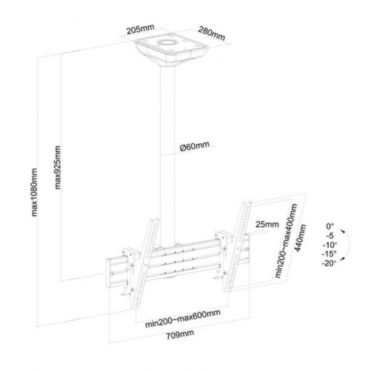 Kimex Support Plafond pour TV 43"-55" Hauteur 100cm VESA 600x400 Max 50Kg