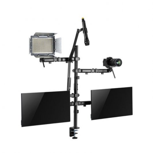 Kimex Streaming 2 Soporte de Mesa para Monitor Doble Brazo Luz Cámara y Micrófono de 17"-32"