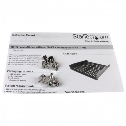 StarTech Bandeja Cantilever Rack 2U 16" hasta 22kg