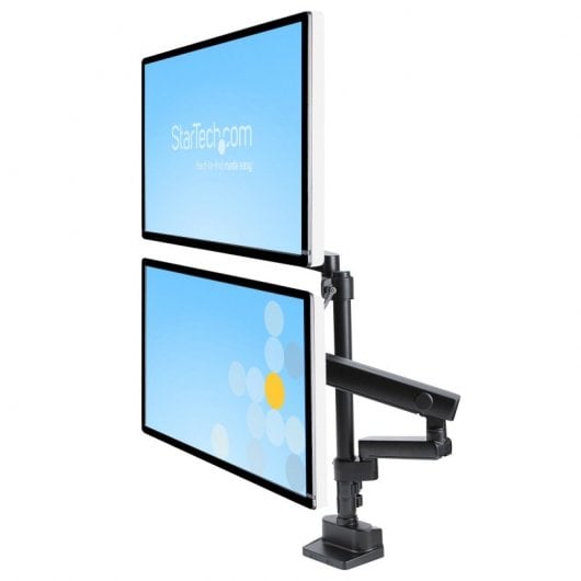 StarTech.com Supporto Doppio Monitor per Scrivania - Braccio per 2 Monitor VESA fino a 32" /8kg - Staffe Verticali Impilabili - Altezza Regolabile/Snodato - Montaggio Morsetto a C o Vite Passante
