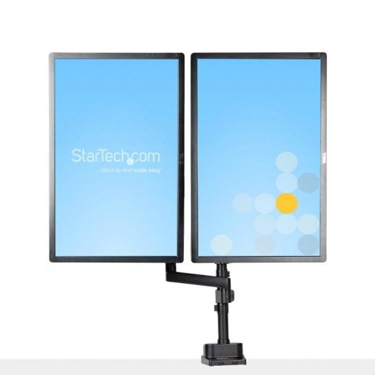 StarTech.com Supporto Doppio Monitor per Scrivania - Braccio per 2 Monitor VESA fino a 32" /8kg - Staffe Verticali Impilabili - Altezza Regolabile/Snodato - Montaggio Morsetto a C o Vite Passante