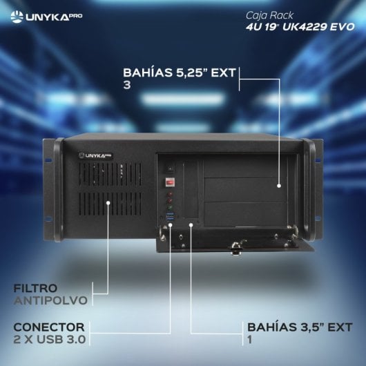UNYKAch UK4229 EVO Caixa Rack ATX 19" 4U USB 3.0 Preta Sem PSU
