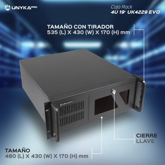 UNYKAch UK4229 EVO Caixa Rack ATX 19" 4U USB 3.0 Preta Sem PSU