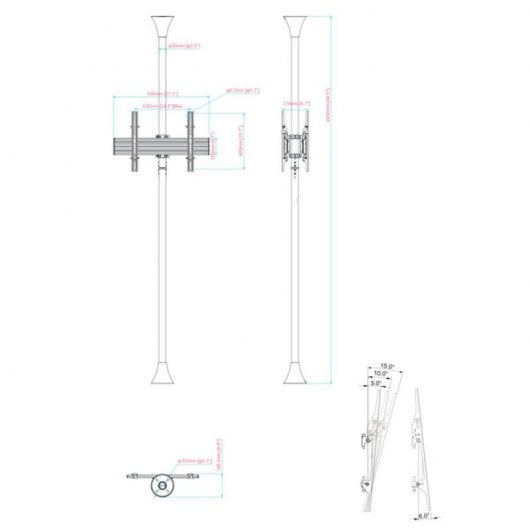 Kimex Soporte de Suelo/Techo Inclinable para 2 Pantallas 32''-75'' VESA 600x400 Máx Altura 240cm 30Kg
