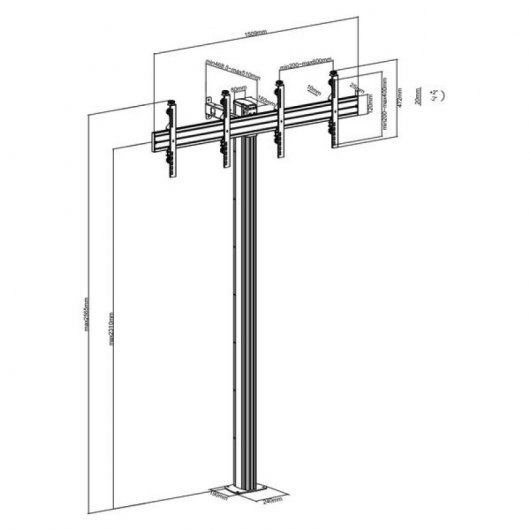 Kimex Soporte de Suelo Atornillable para 2 TV 43"-49" Altura 240cm VESA 400x400 Máx. 50Kg
