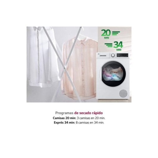 Secadora de bomba de calor LG RH80T2AP6RM 8 kg Clase B LED programas rápidos