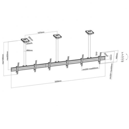 Kimex Montaggio a Soffitto Scheda Menu 3 TV 50"-55" Altezza 100cm VESA 600x400 Max. 50Kg
