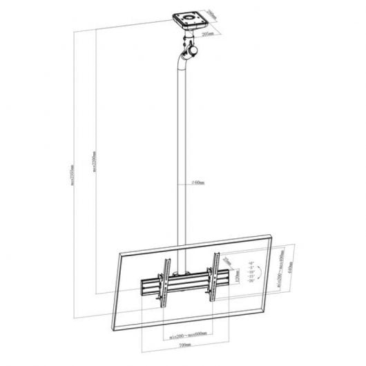 Kimex Support de plafond pour TV 43"-75" Hauteur 225 cm VESA 600 x 400 Max. 50Kg