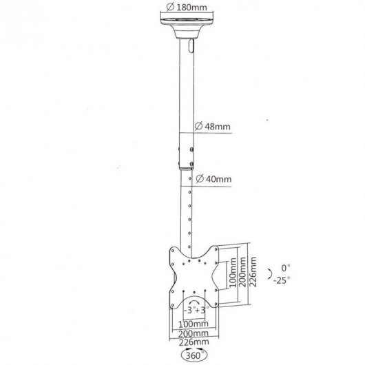 Kimex Soporte de Techo para TV 23"-43" Altura Ajustable 56-91cm VESA 200x200 Máx. 50Kg