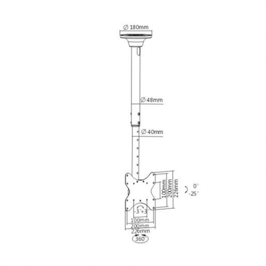 Kimex Support de plafond pour TV 23"-42" Hauteur réglable 106-156 cm VESA 200 x 200 Max. 50Kg
