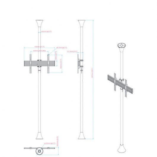 Kimex Suporte de Chão/Teto para TV 32''-75'' Altura 240cm VESA 600x400 Máx. 30Kg