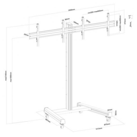 Kimex Support de sol avec roulettes pour 2 téléviseurs 43"-49" Hauteur 175 cm VESA 400 x 400 Max. 50Kg