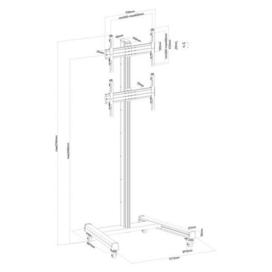 Kimex Suporte de Chão com Rodas para 2 TV 40"-65" Altura 240cm VESA 600x400 Máx. 50Kg