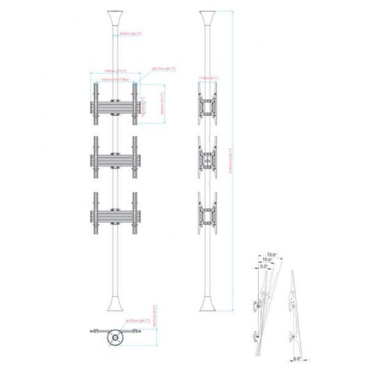 Kimex Supporto Inclinabile da Pavimento a Soffitto per 6 TV 32"-75" VESA 400x400 Max. 30Kg