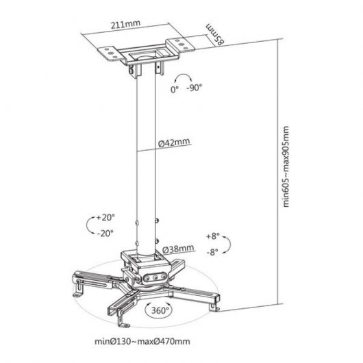 Kimex Soporte de Techo para Proyectores Altura 60-90cm 35Kg Negro