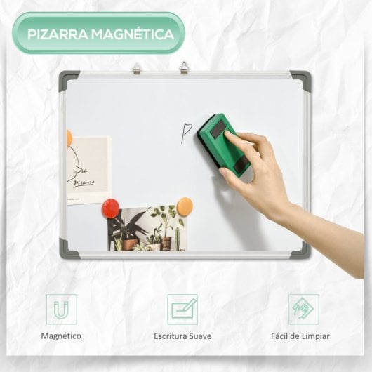 Homcom Pizarra Magnética Con Marco De Aleación Aluminio 60x45 Cm Borrado En Seco