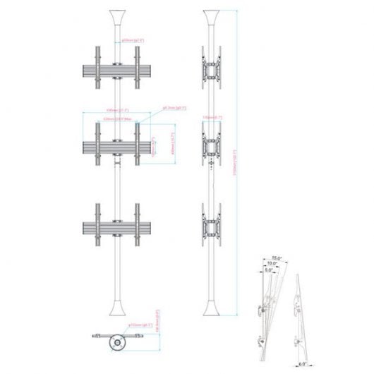 Kimex Supporto Inclinabile da Pavimento a Soffitto per 6 TV 32''-75'' VESA 600x400 Max. 30Kg