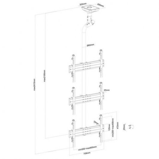 Kimex Soporte de Techo Menú Board 3 Pantallas de TV 43"-55" Altura 225cm VESA 600x400 Máx. 50Kg