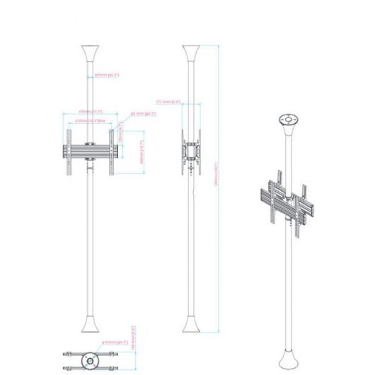 Supporto da pavimento/soffitto Kimex per 2 schermi 32''-75'' Altezza 240 cm VESA 400x400 Max. 30Kg