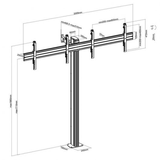 Kimex Support de sol à visser pour 2 téléviseurs 50"-55" Hauteur 175 cm VESA 600 x 400 Max. 50Kg