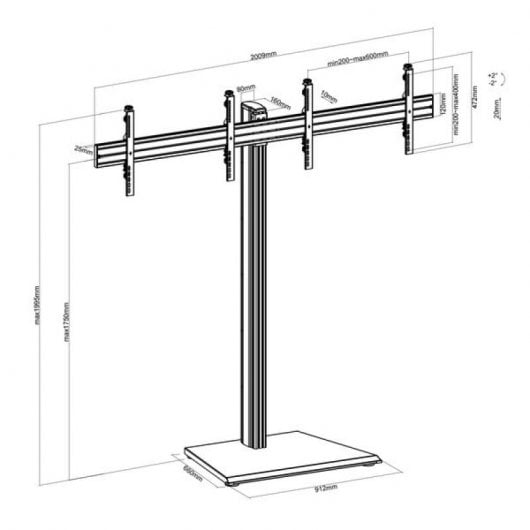 Kimex Soporte de Suelo para 2 TV 50"-55" Altura 175cm VESA 600x400 Máx. 50Kg