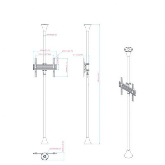 Kimex Supporto da Terra/Soffitto per TV 32''-75'' Altezza 240cm VESA 400x400 Max. 30Kg