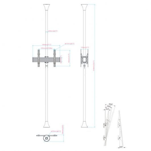 Kimex Soporte de Suelo/Techo Inclinable para 2 Pantallas 32''-75'' VESA 600x400 Máx. 30Kg