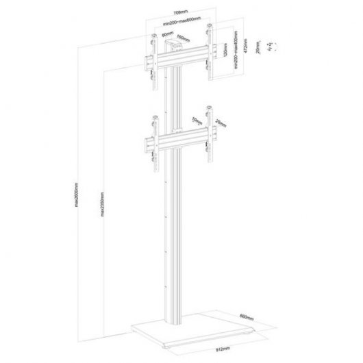Kimex Soporte de Suelo para 2 TV 40"-65" Altura 240cm VESA 600x400 Máx. 50Kg