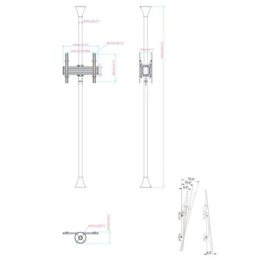 Kimex Soporte de Suelo/Techo Inclinable para 2 Pantallas 32''-75'' Altura 240cm 400x400 Máx. 30Kg