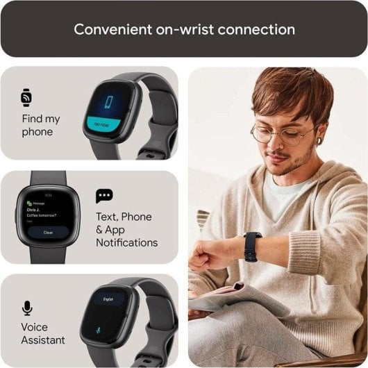 Fitbit Sense 2 Bluetooth GPS NFC 40,5mm Écran tactile Alumium Noir S/L Etanche 50 m SpO2 Pulsomètre