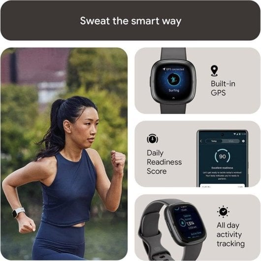Fitbit Sense 2 Bluetooth GPS NFC 40,5mm Écran tactile Alumium Noir S/L Etanche 50 m SpO2 Pulsomètre