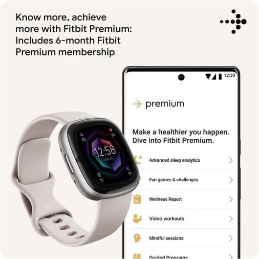 Fitbit Sense 2 Bluetooth GPS NFC 40,5mm Digital Touchscreen Platin Weiß S/L Wasserdicht SpO2 HR Schlaf Blutdruck