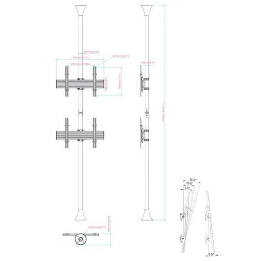 Kimex Soporte de Suelo/Techo Inclinable para 2 Pantallas de TV 32''- 75'' VESA 600x400 Máx 30Kg