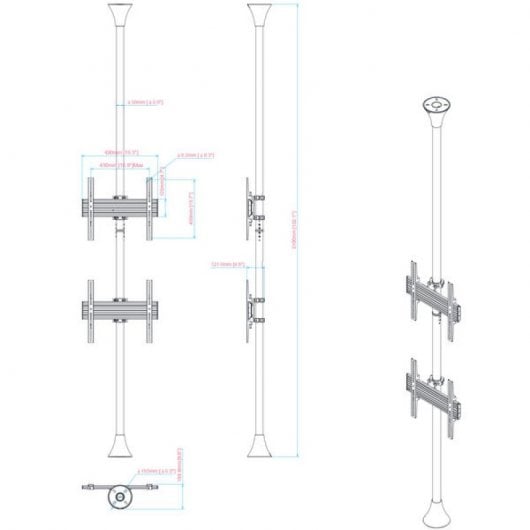 Kimex Supporto da Terra/Soffitto per 2 Schermi TV 32''-75'' VESA 400x400 Max 30Kg