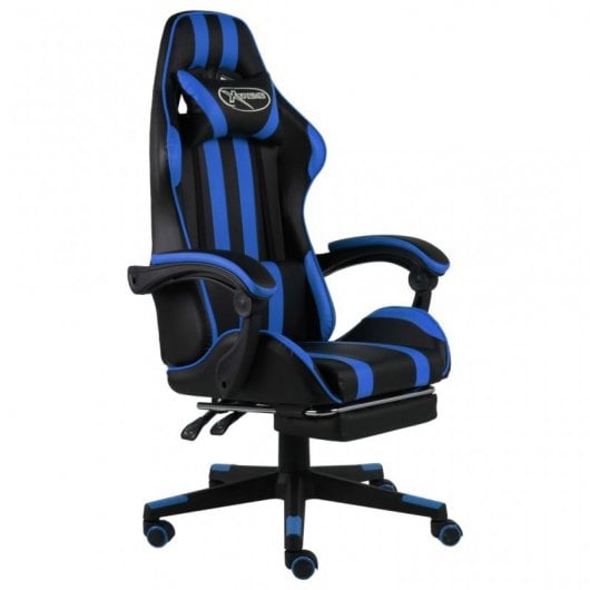 VidaXL Silla Gaming com Repouso para pés Couro Sintético Preto/Azul