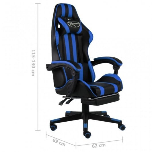 VidaXL Silla Gaming com Repouso para pés Couro Sintético Preto/Azul