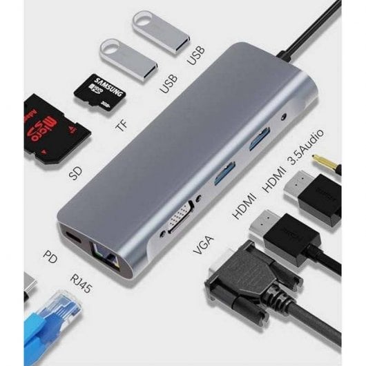 Zero-Max ZM-BYL-2120 Dock USB-C para USB/VGA/HDMI/RJ-45/SD/microSD/PD