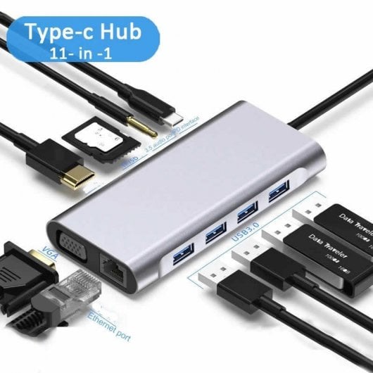 Zero-Max ZM-BYL-2110 Dock USB-C para USB 3.0/RJ-45/VGA/HDMI 4K/PD