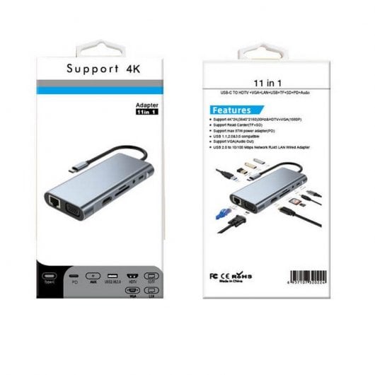 Zero-Max ZM-BYL-2110 Dock USB-C para USB 3.0/RJ-45/VGA/HDMI 4K/PD