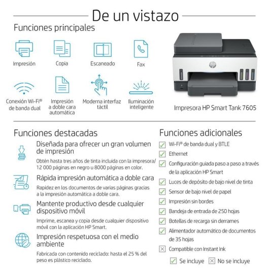 Multifunzione HP Smart Tank 7605 Inkjet Colore WiFi Fax Duplex Automatico