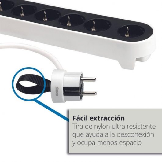 Simon Regleta 6 Tomas 1.4m con Interruptor Blanca